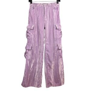 Tractr Kids Lavender Purple Crushed Velvet Wide Leg Cargo Pants Size 12